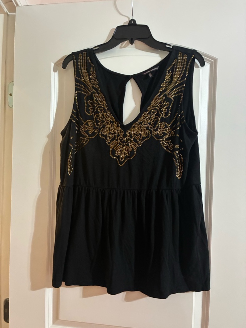 Victoria's Secret Black Sleeveless Tank with Gold Beaded Detail SZ Large